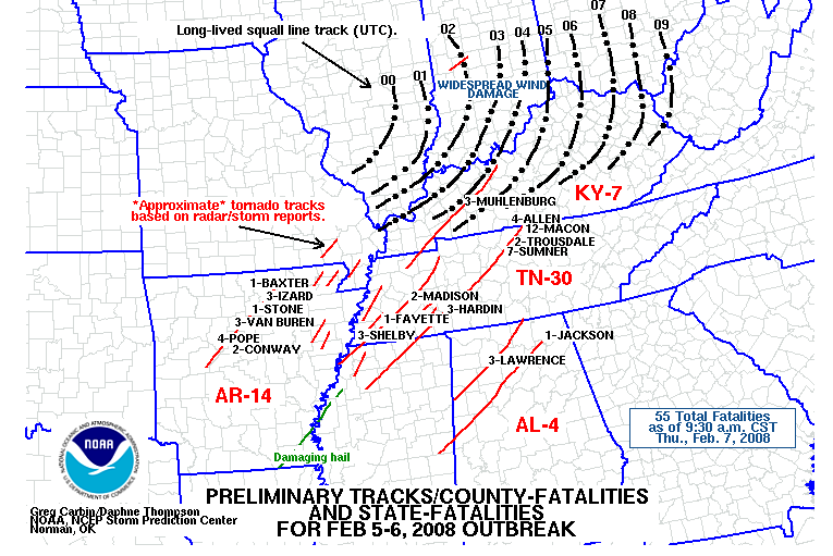 02.05.08 Super Tuesday Tornado Outbreak Map